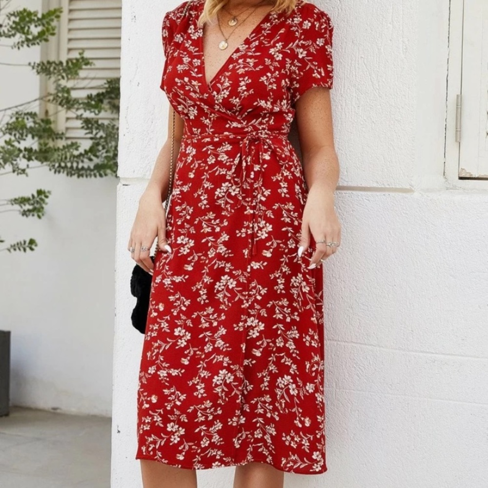 Floral print WRAP belted dress